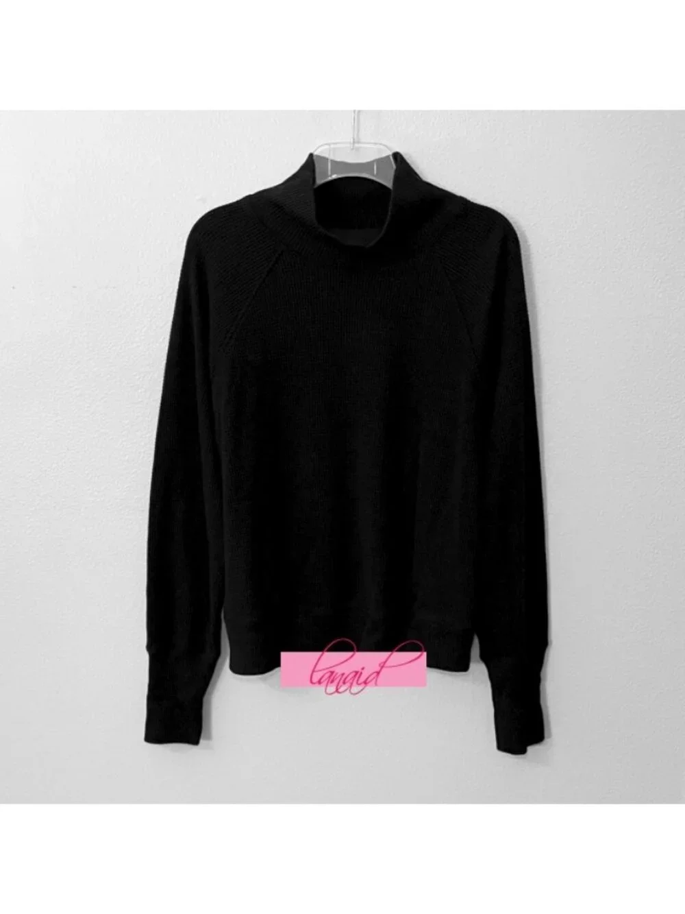 Alo Waffle Weekend Escape Mock Neck Long Sleeve Black Turtleneck Thermal Sweater